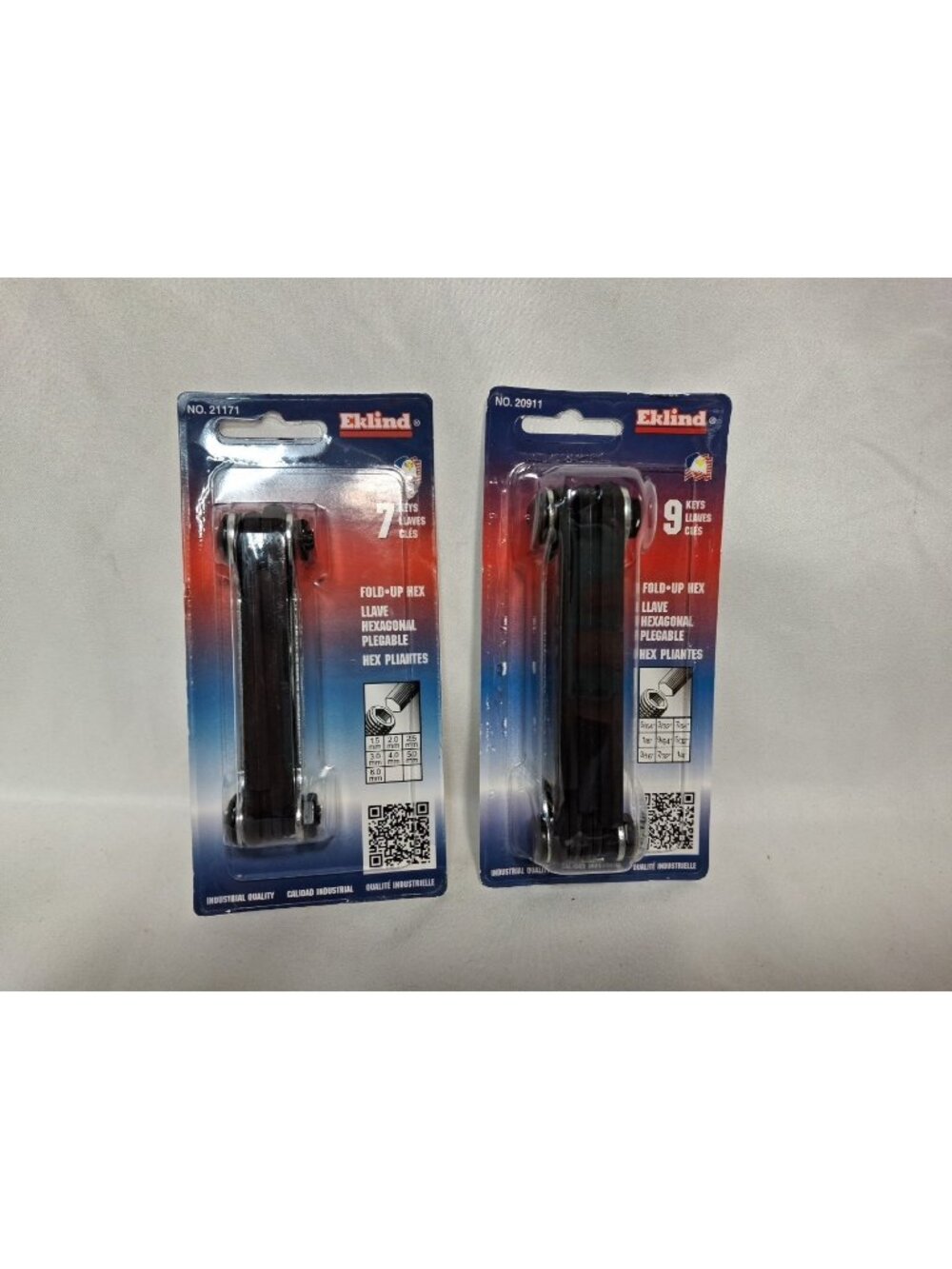 2 Eklind SAE Hex Fold Up Wrench Key Sets, Metric SA, 7 & 9 Keys, 20911 21171